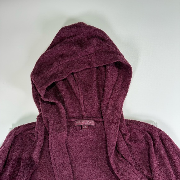 Barefoot Dreams cozy lounge hooded Cozychic Lite knit cardigan plum burgundy M - Picture 7 of 13
